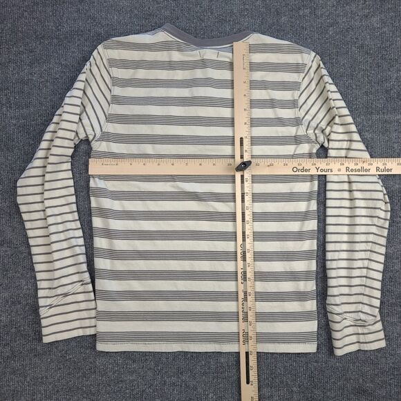 7 For All Mankind Beige Striped Henley Shirt Girls Large Button Neck Casual - Picture 11 of 13